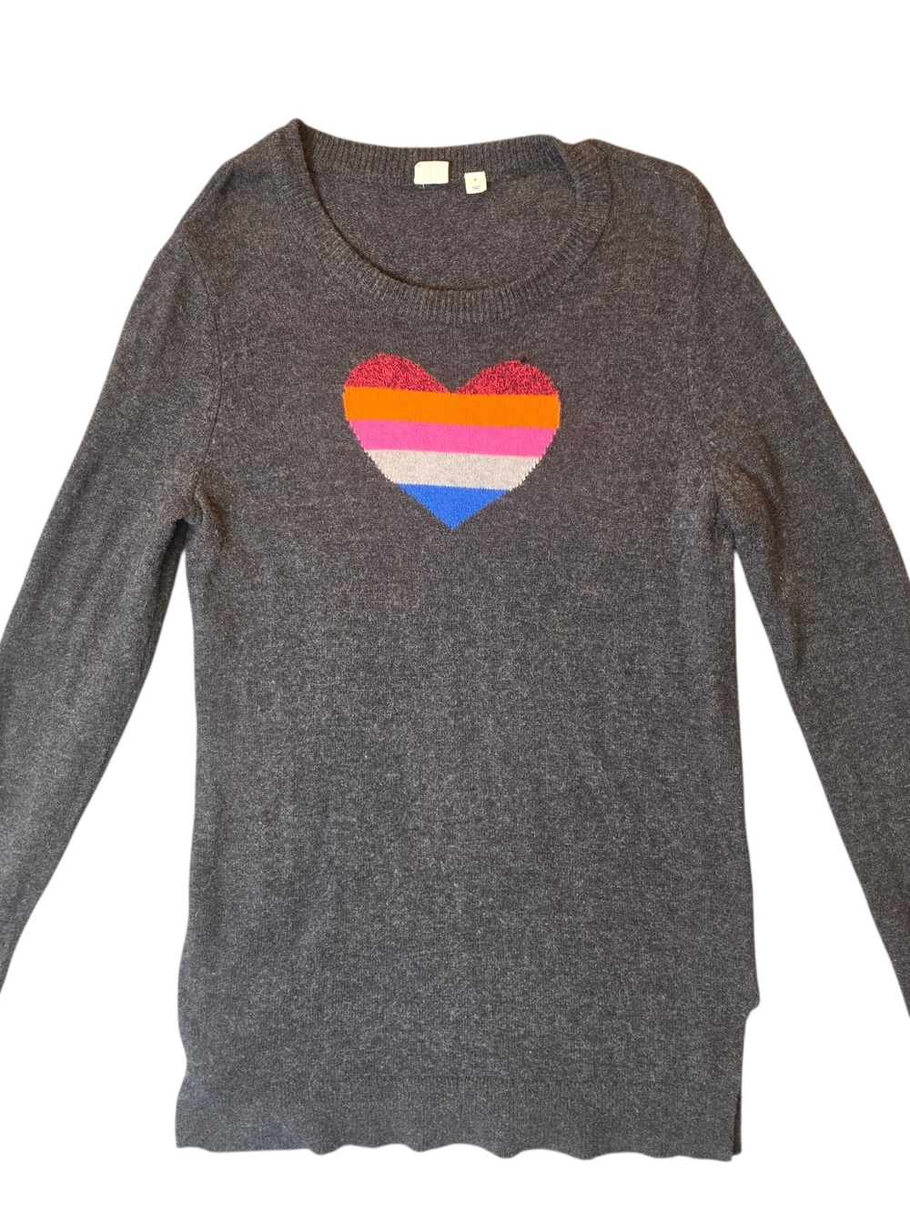 Gap Maternity Sweater Medium Gray Heart Knit Preppy Colorful Comfort Casual